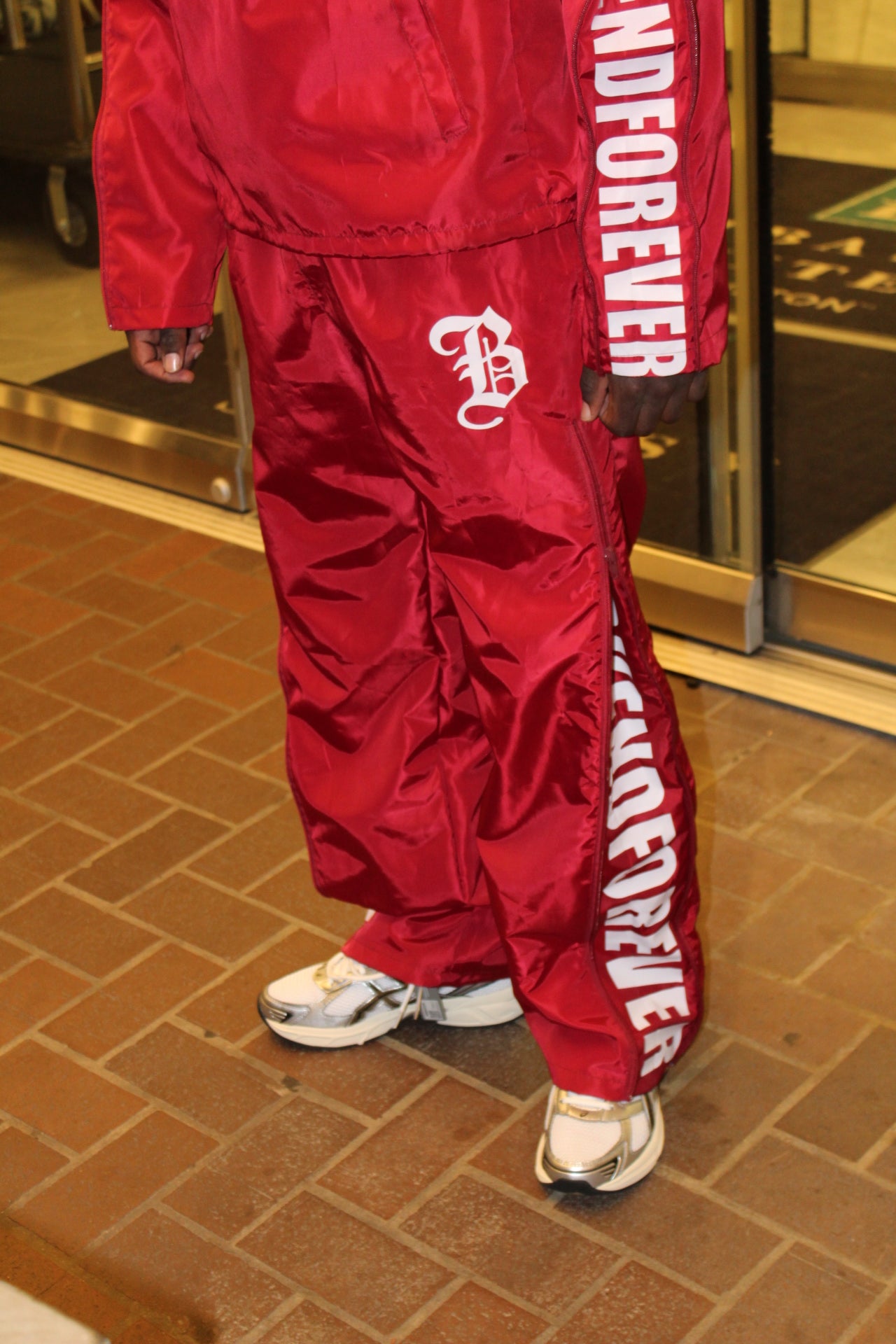 Red wine Windbreaker pants