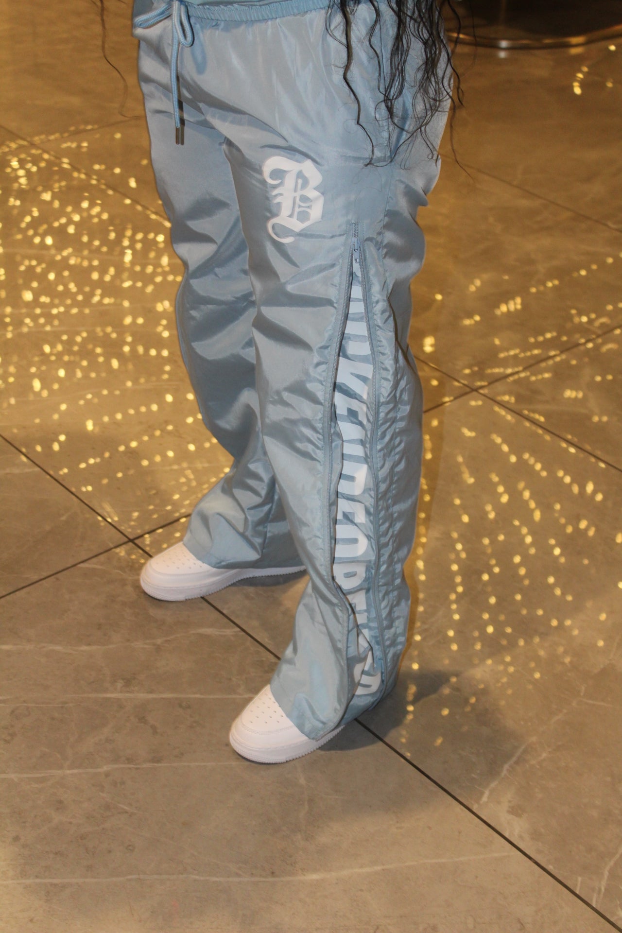 Icy blue Windbreaker pants